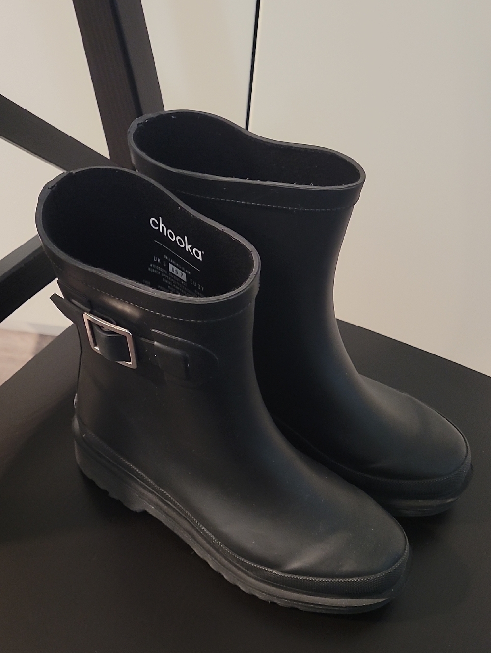 chooka Black Short Waterproof Rain Boots with Side Buckle